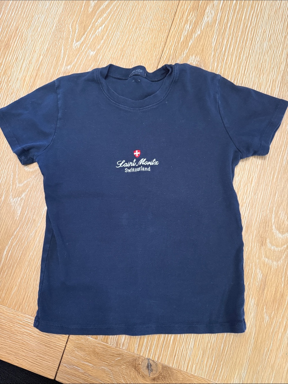 Brandy Melville Navy Tee with Red & White Chest Logo